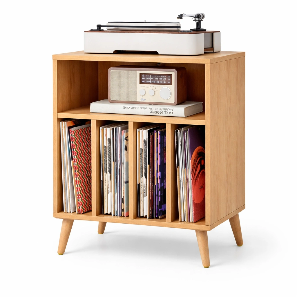 Aufbewahrungsschrank Vinyl Holz Hellbraun Minimalistisch Regal 4 Faecher