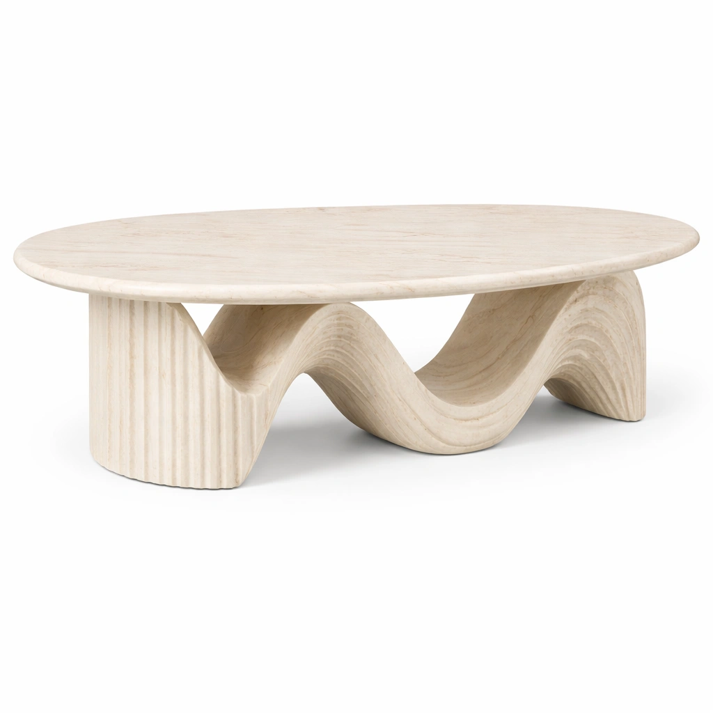 Couchtisch Rund Beige Steinoptik Skulptural Design Wohnzimmer Tisch