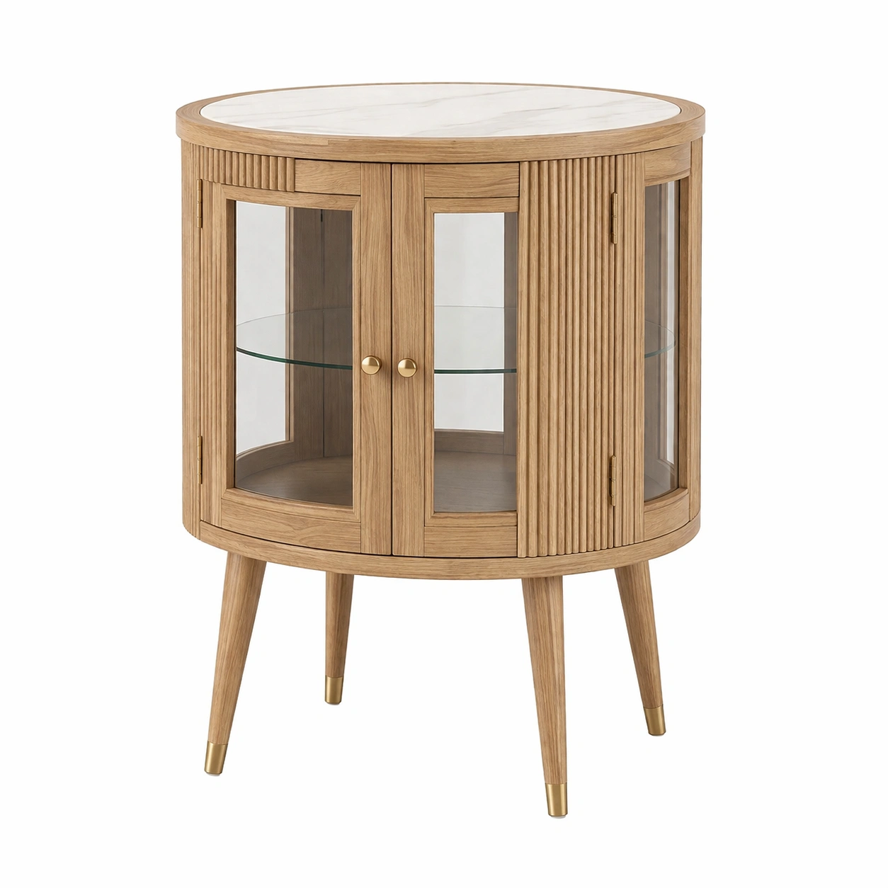 Vitrine Rund Holz Natur Glas Tueren Modern Aufbewahrungsschrank