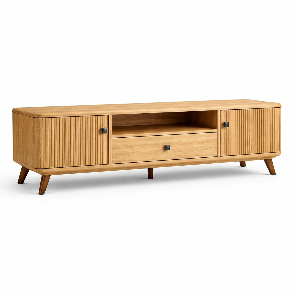 TV Lowboard Holz Natur Modern Sideboard Wohnzimmer Schrank 2 Tueren 1 Schublade