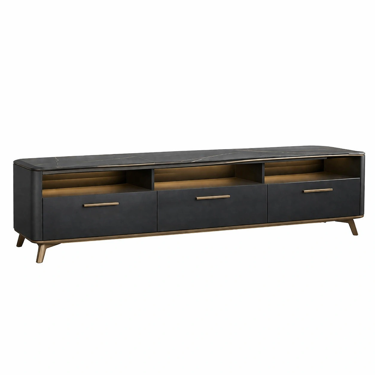 TV Lowboard Holz Schwarz Modern Sideboard Wohnzimmer Schrank Gross