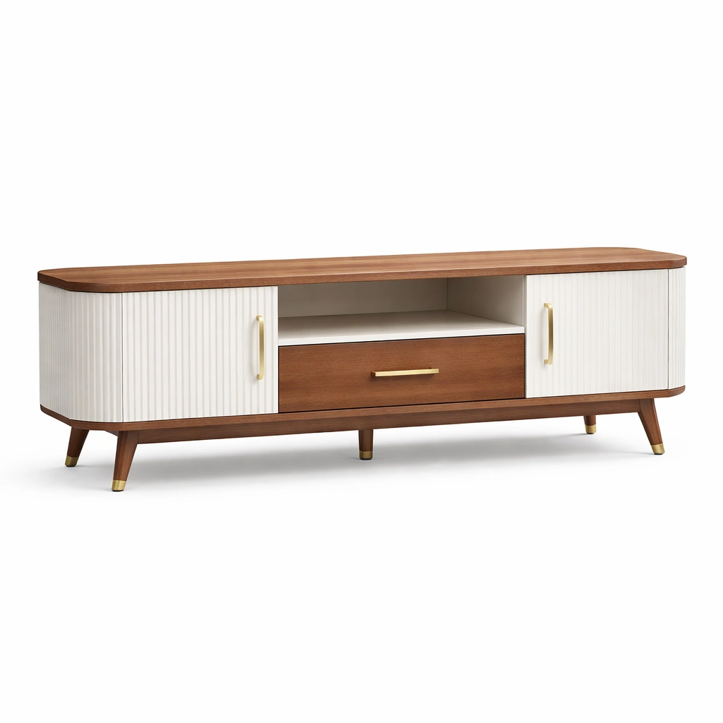 TV Lowboard Holz Braun Weiss Modern Sideboard Wohnzimmer Schrank