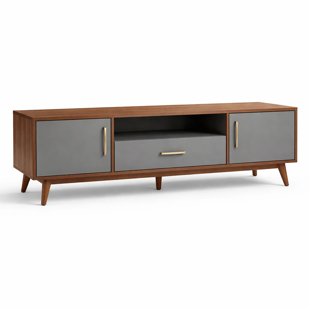 TV Lowboard Holz Braun Grau Modern Sideboard Wohnzimmer Schrank