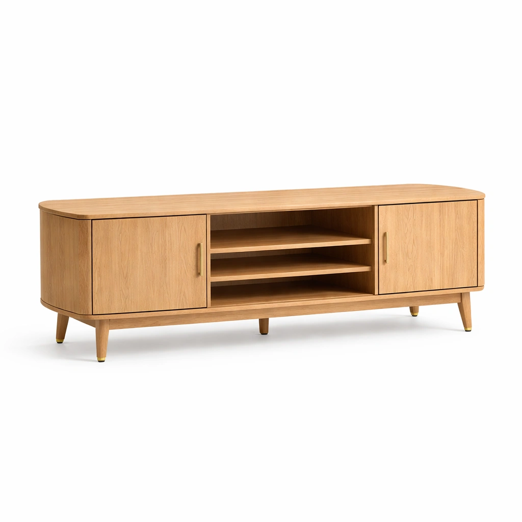 TV Lowboard Holz Natur Minimalistisch Sideboard Wohnzimmer Regal