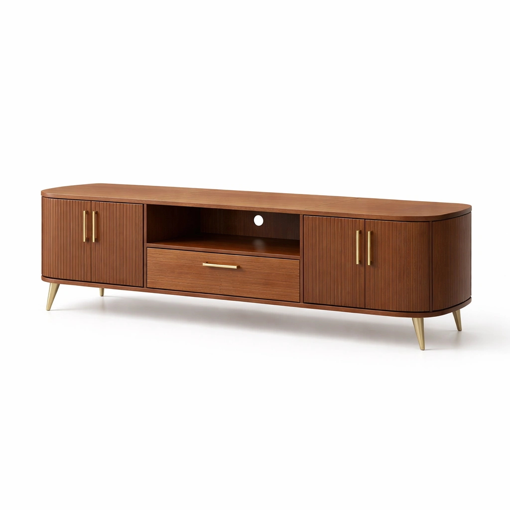 TV Lowboard Holz Braun Retro Design Sideboard Wohnzimmer Schrank