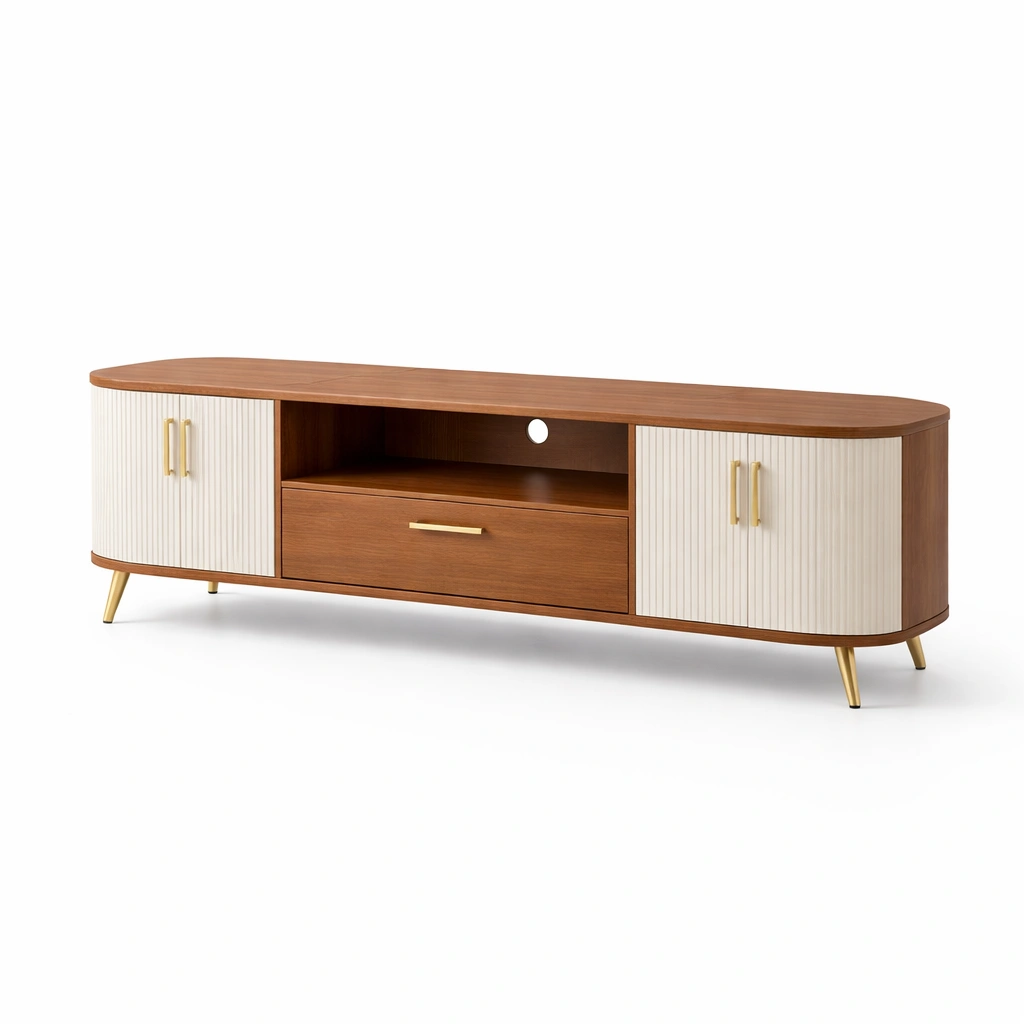 TV Lowboard Holz Braun Weiss Retro Modern Sideboard Wohnzimmer