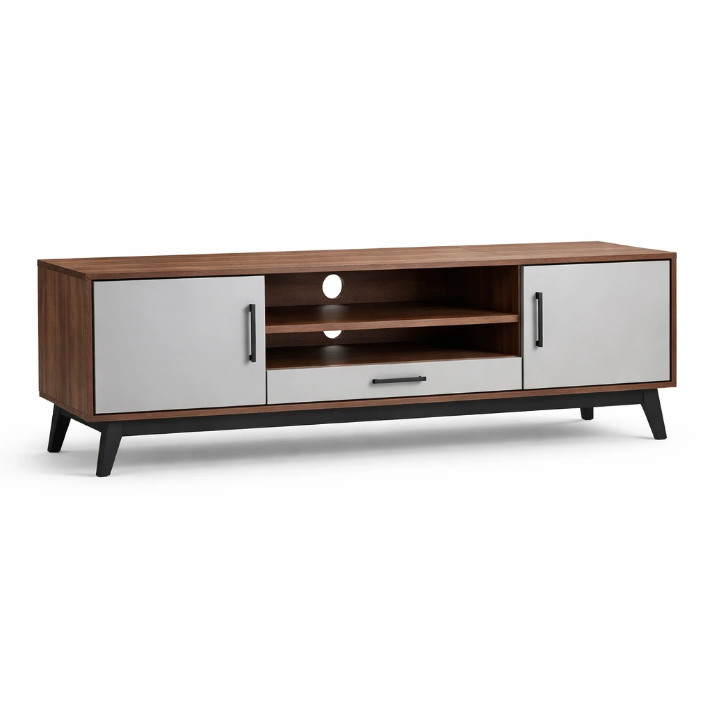 TV Lowboard Holz Braun Grau Schwarz Modern Sideboard Wohnzimmer