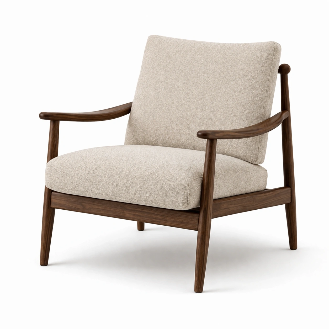 Sessel Holz Braun Stoff Beige Retro Loungesessel Wohnzimmer