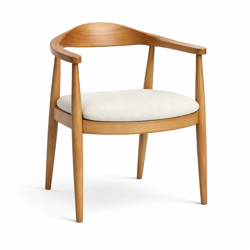 Sessel Holz Natur Stoff Beige Designerstuhl Wohnzimmer