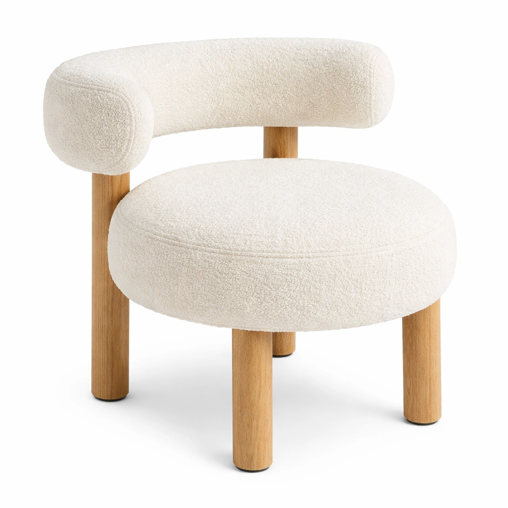 Sessel Stoff Beige Rund Modern Loungesessel Holzbeine