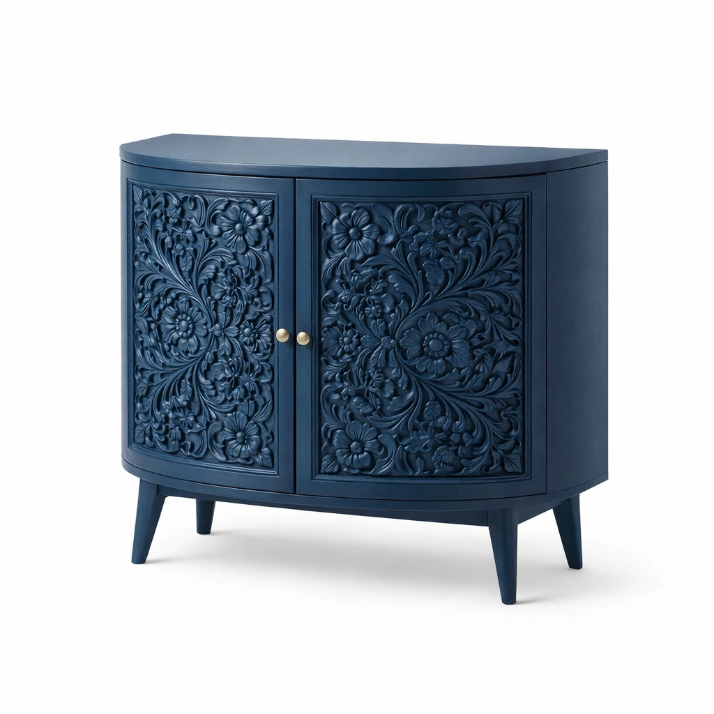 Sideboard Holz Blau Schnitzoptik Kommode Wohnzimmer Schrank