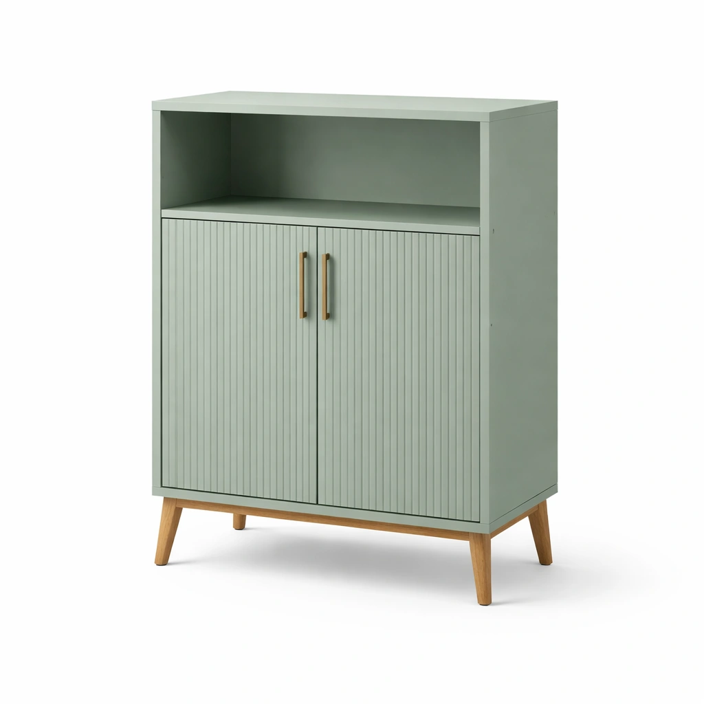 Sideboard Gruen Holz Kommode mit offenen Fach Wohnzimmer Schrank