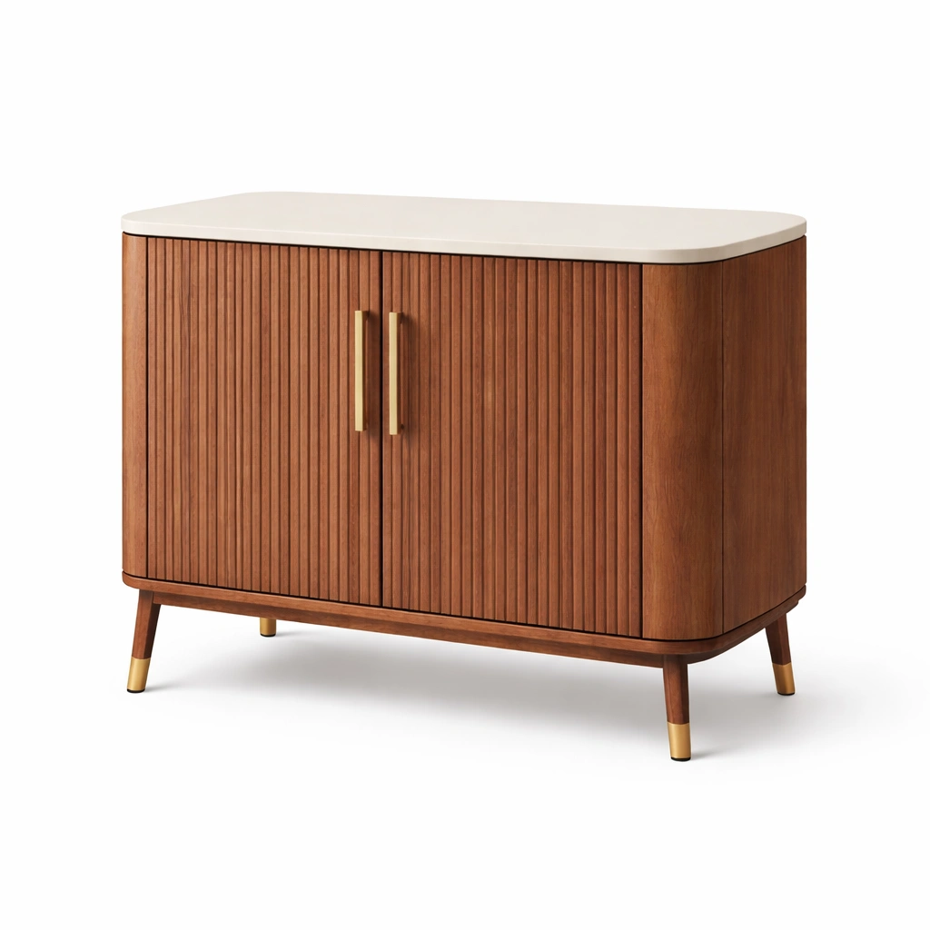 Sideboard Holz Braun Kommode mit weisser Platte Wohnzimmer Schrank