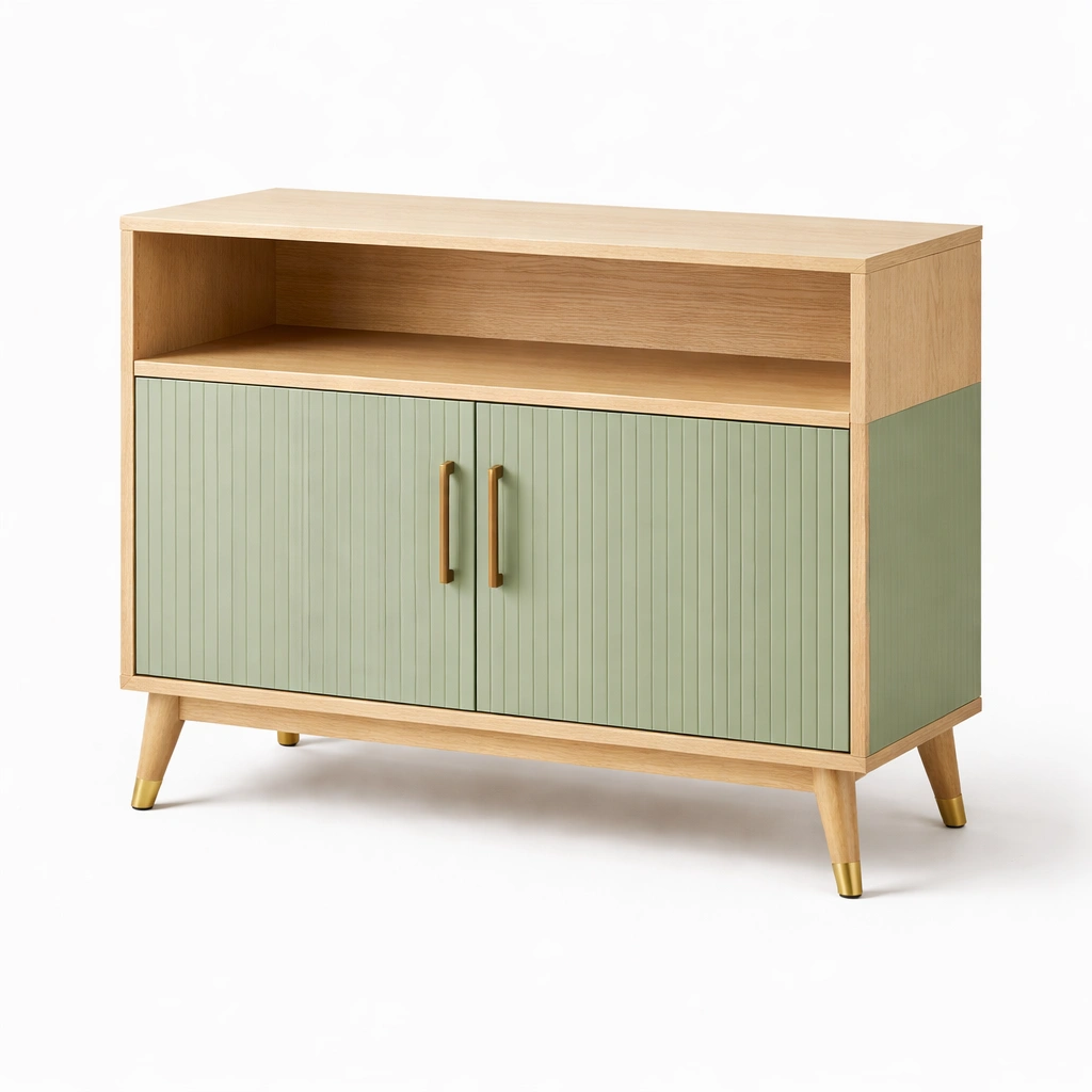 Sideboard Holz Natur Gruen Kommode mit offenen Fach Wohnzimmer