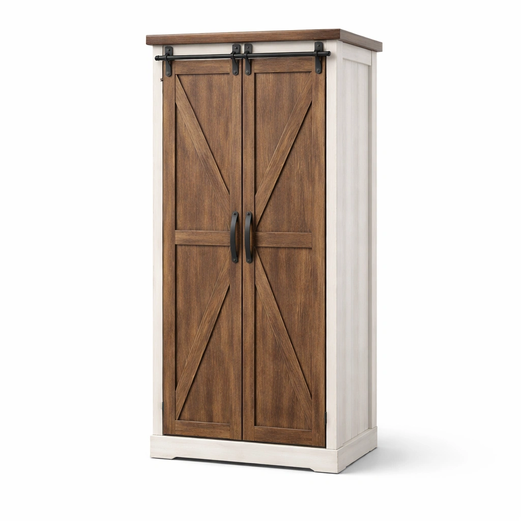 Kleiderschrank Holz Braun Weiss mit Schiebetueren Garderobenschrank Schlafzimmer