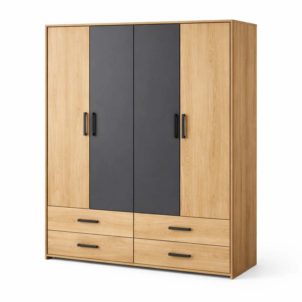 Kleiderschrank Holz Natur Schwarz Gross mit Schubladen Schlafzimmer