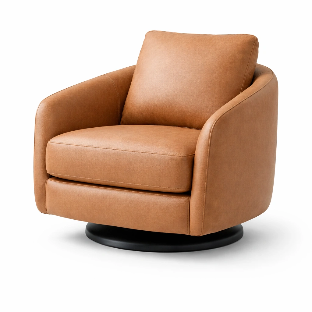 Sillon giratorio moderno cuero sintetico marron claro salon premium-Norixu