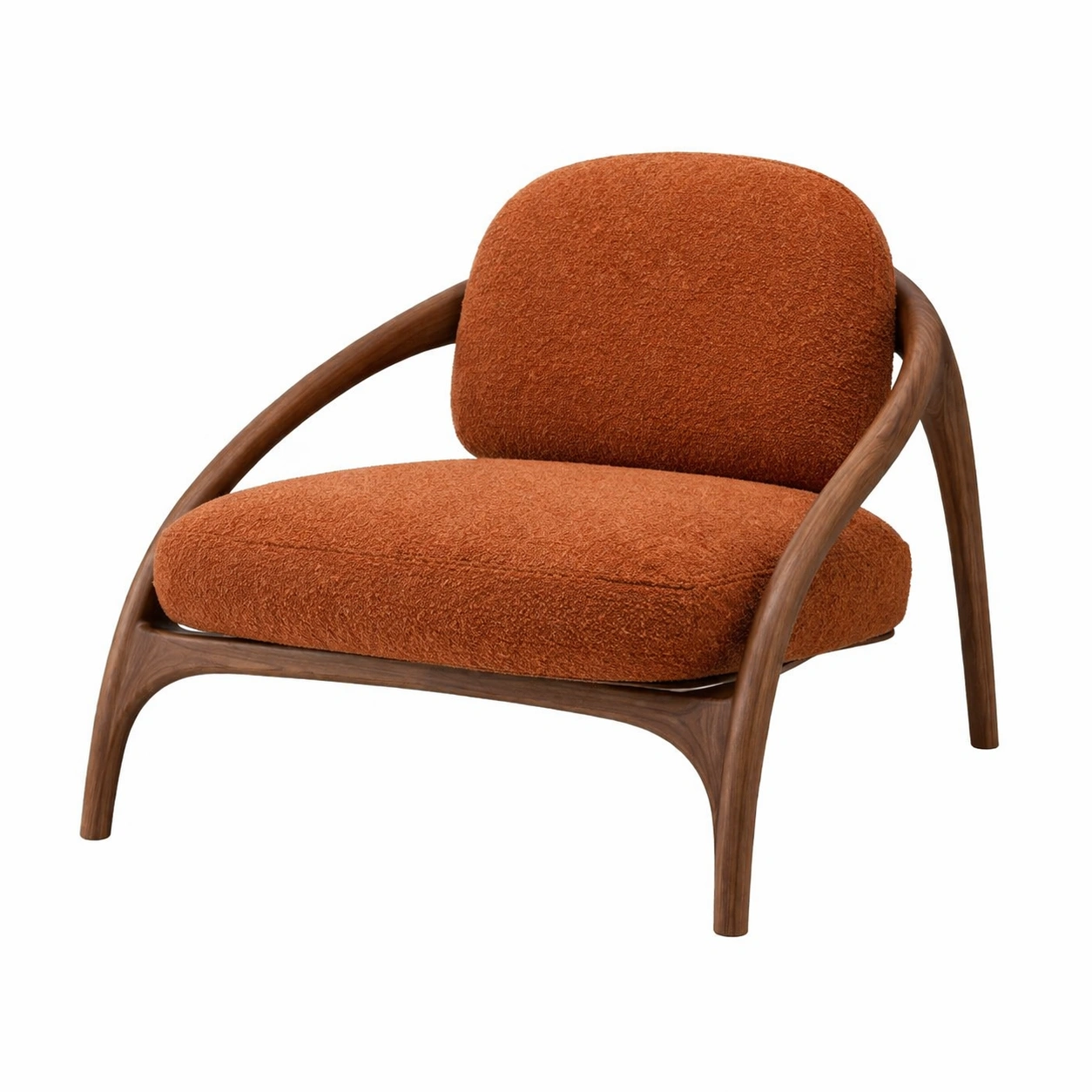 Sillon diseno curvo madera y tela naranja moderno-Norixu