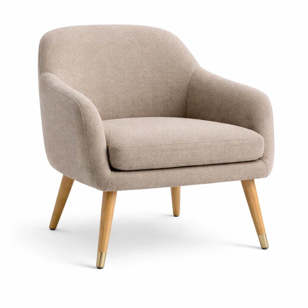 Sillon tela beige patas madera estilo contemporaneo-Norixu