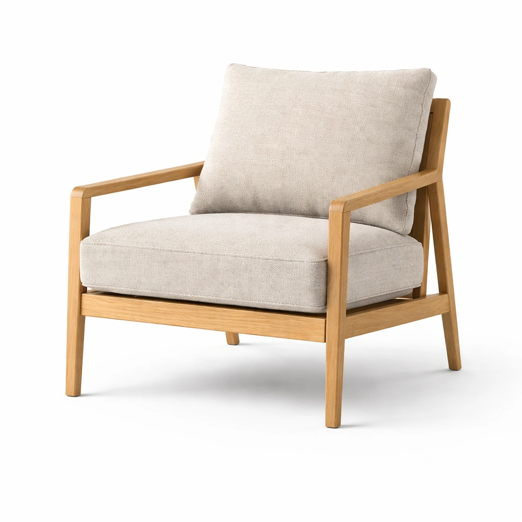 Sillon madera natural con cojin acolchado minimalista-Norixu