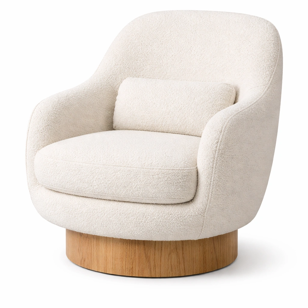 Sillon giratorio tela bouclette blanco moderno premium-Norixu