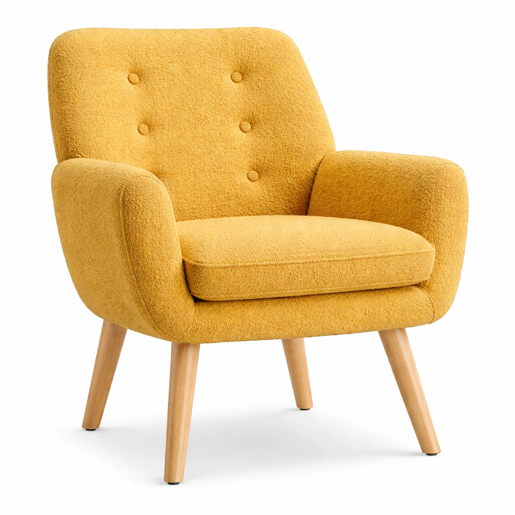 Sillon tapizado amarillo mostaza estilo vintage comodo-Norixu