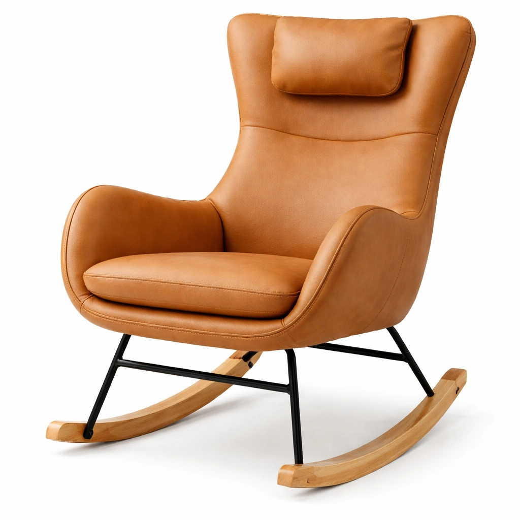 Sillon mecedora cuero sintetico marron ergonomico-Norixu