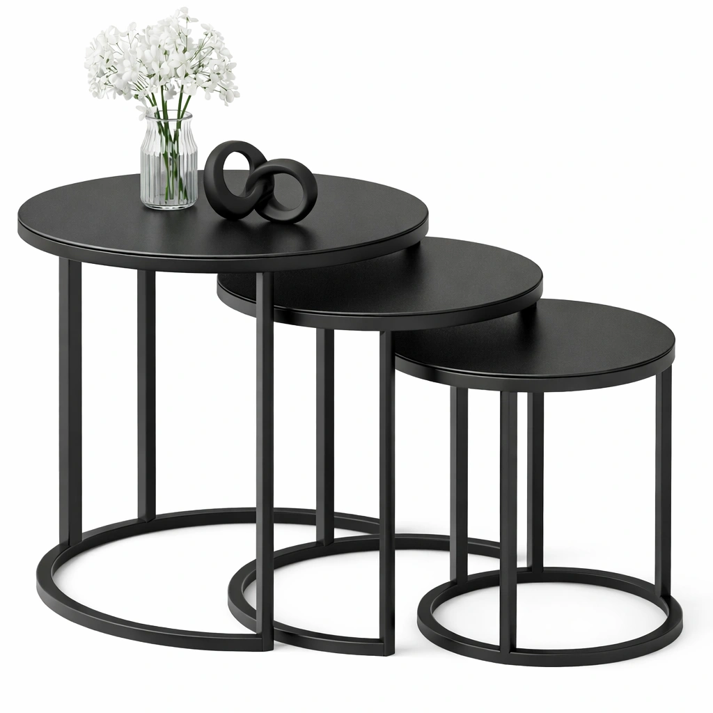 Mesa de centro auxiliares redondas metal negro moderno salon-Norixu
