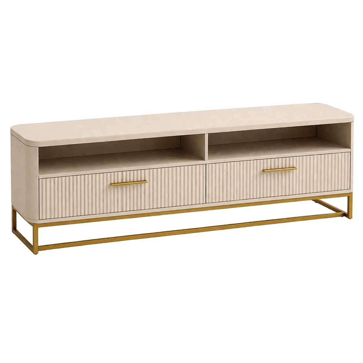 Mueble TV beige con detalles dorados moderno elegante-Norixu