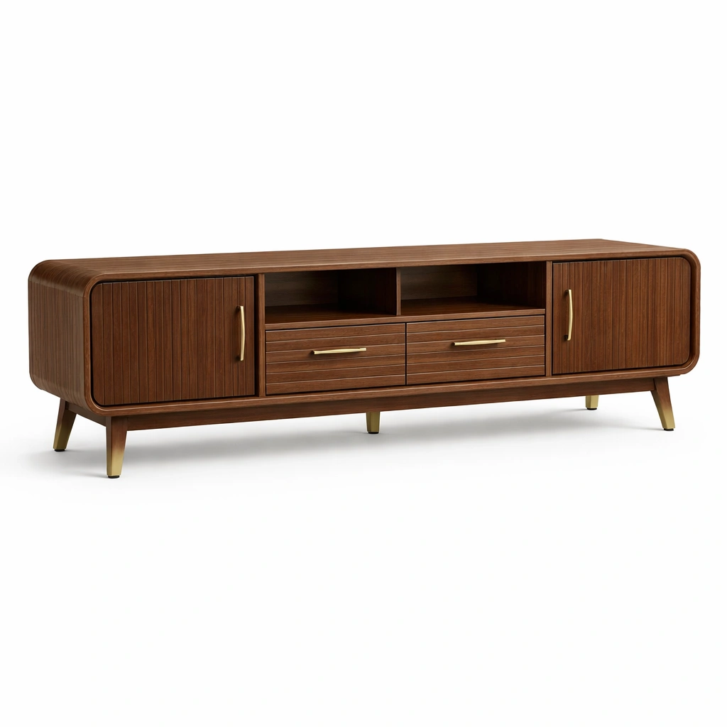 Mueble TV madera oscura estilo vintage con puertas-Norixu