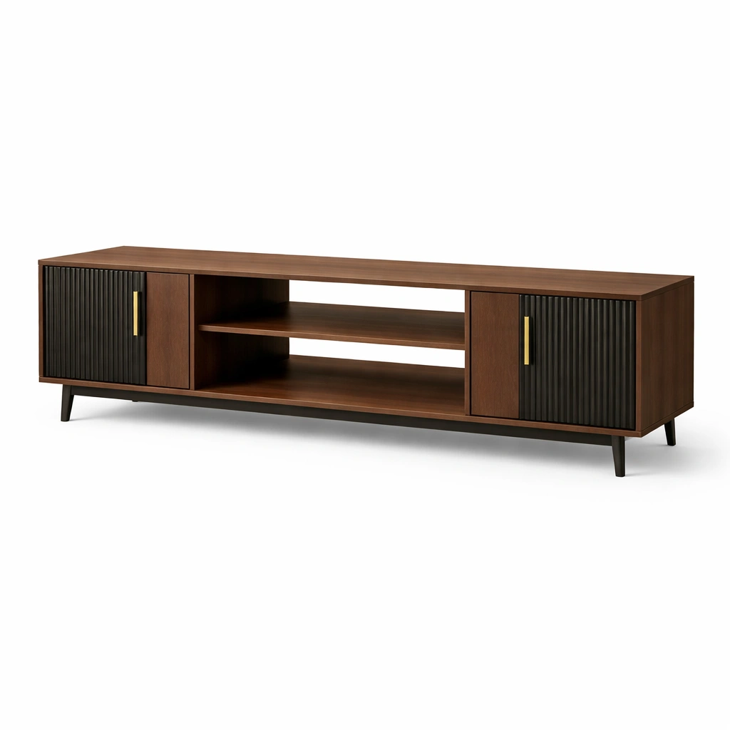 Mueble TV madera y negro con puertas texturizadas moderno-Norixu
