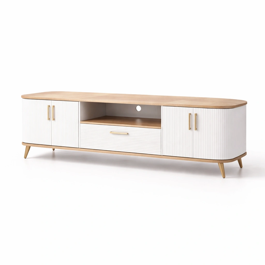 Mueble TV blanco y madera con almacenaje amplio moderno-Norixu