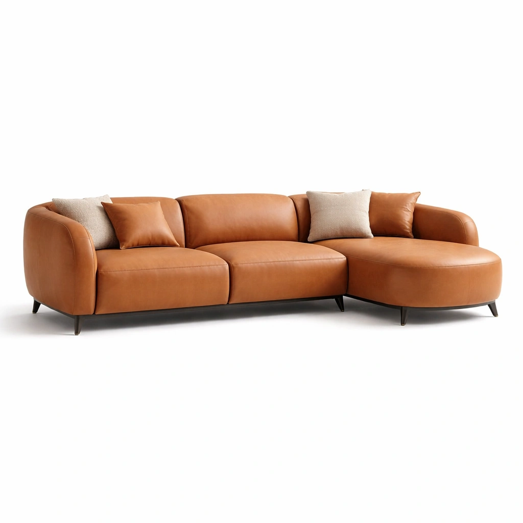 Sofa chaise longue piel sintetica marron moderno elegante-Norixu