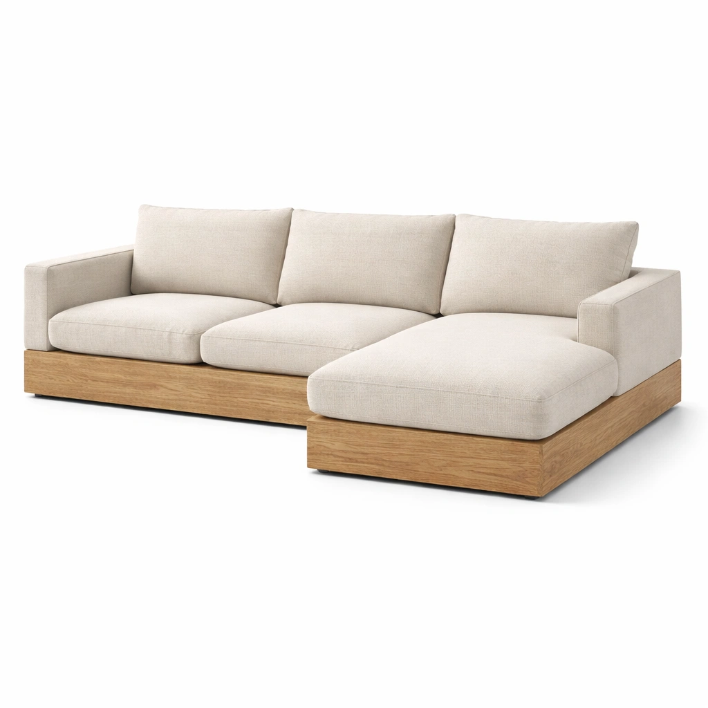 Sofa chaise longue madera y tela beige estilo natural-Norixu