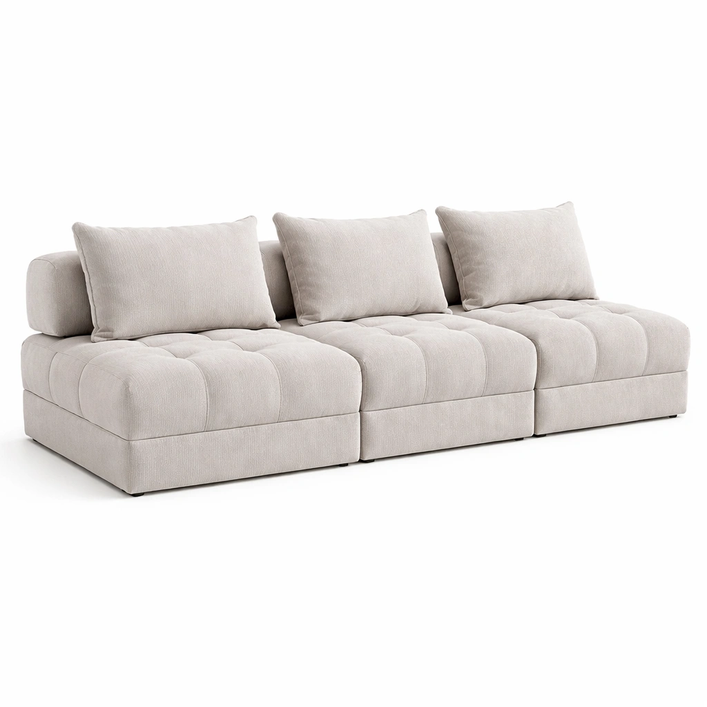 Sofa modular tela beige sin respaldo estilo moderno-Norixu
