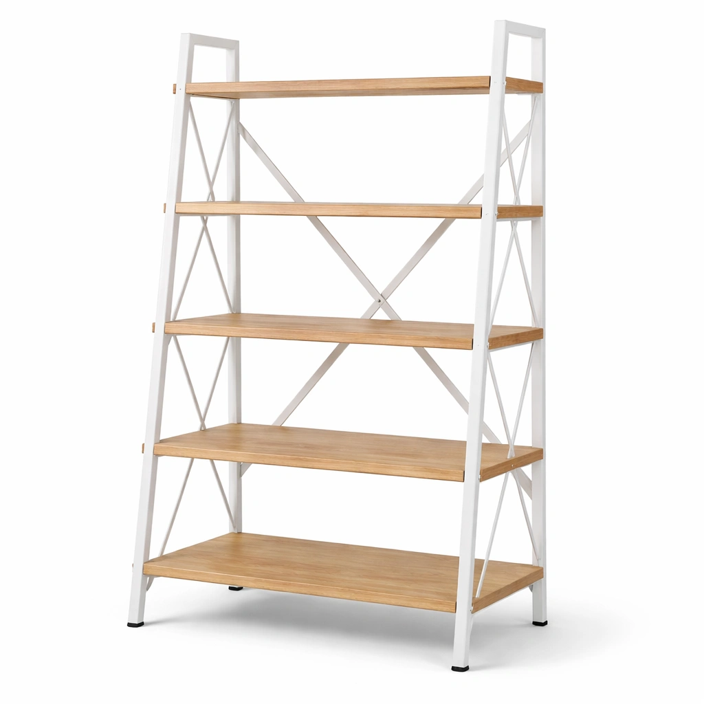 Estanteria abierta madera y metal blanco 4 niveles moderna-Norixu