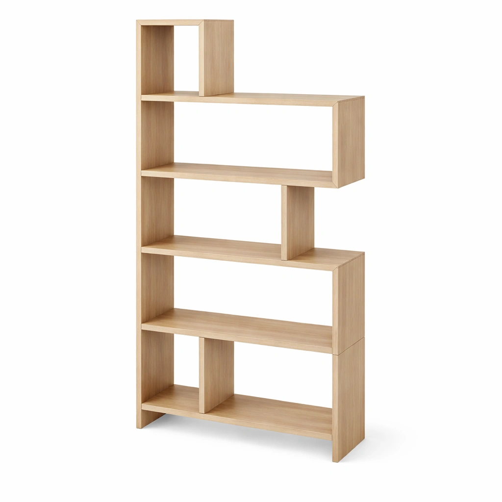 Estanteria modular madera clara diseno geometrico moderno-Norixu