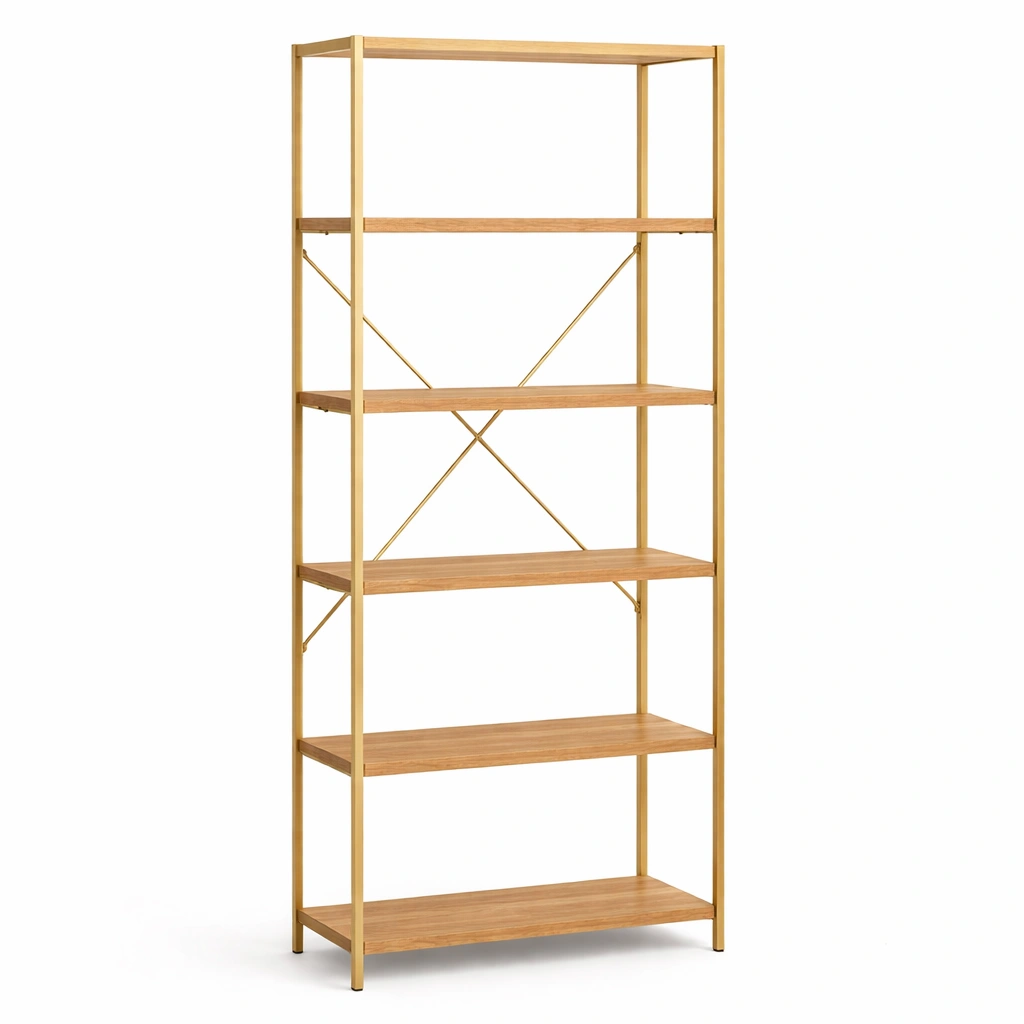 Estanteria madera y metal dorado 5 niveles estilo elegante-Norixu