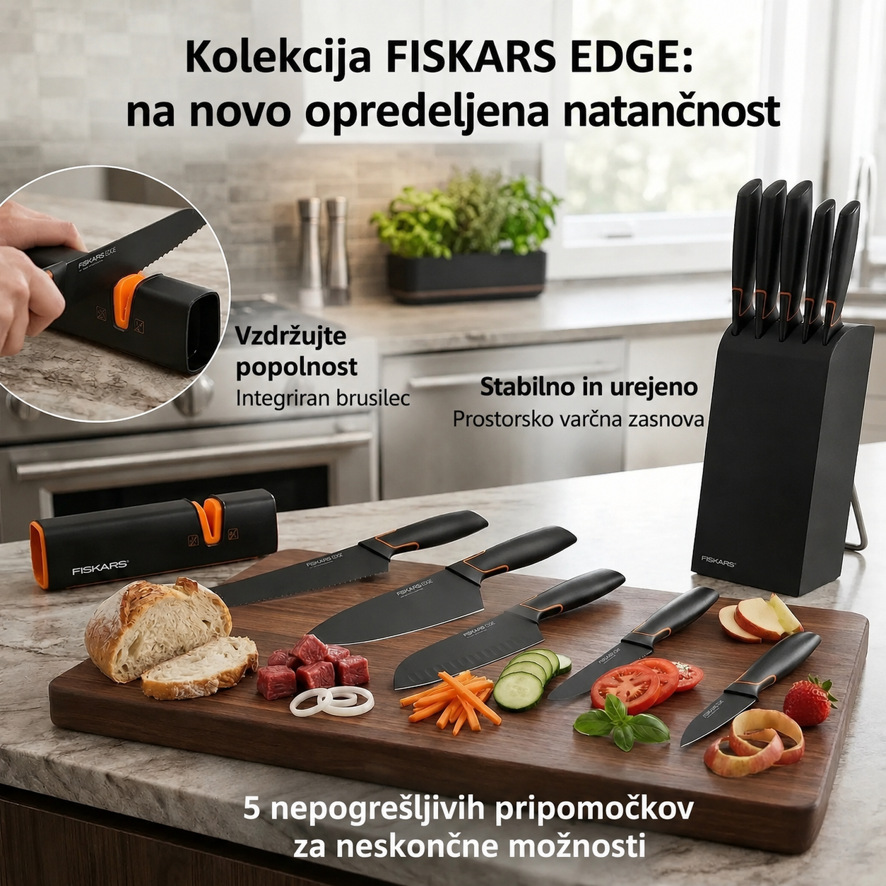 FISKARS Premium komplet nožev iz damaščanskega jekla – Ročno izdelan, omejena izdaja