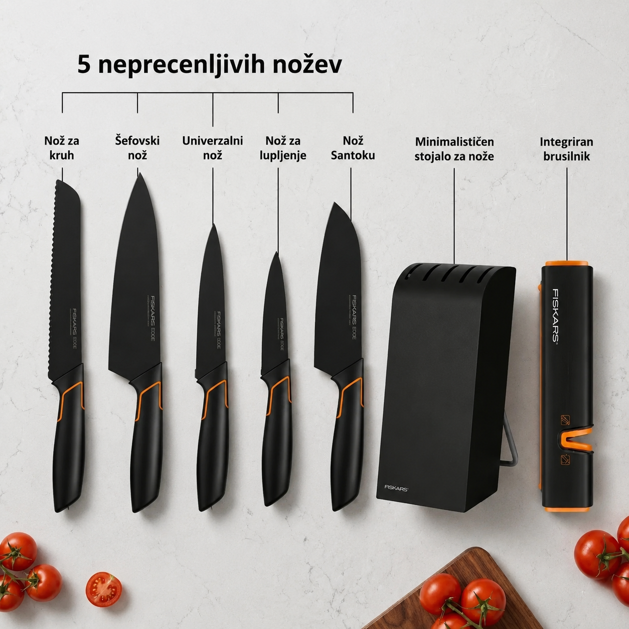 FISKARS Premium komplet nožev iz damaščanskega jekla – Ročno izdelan, omejena izdaja