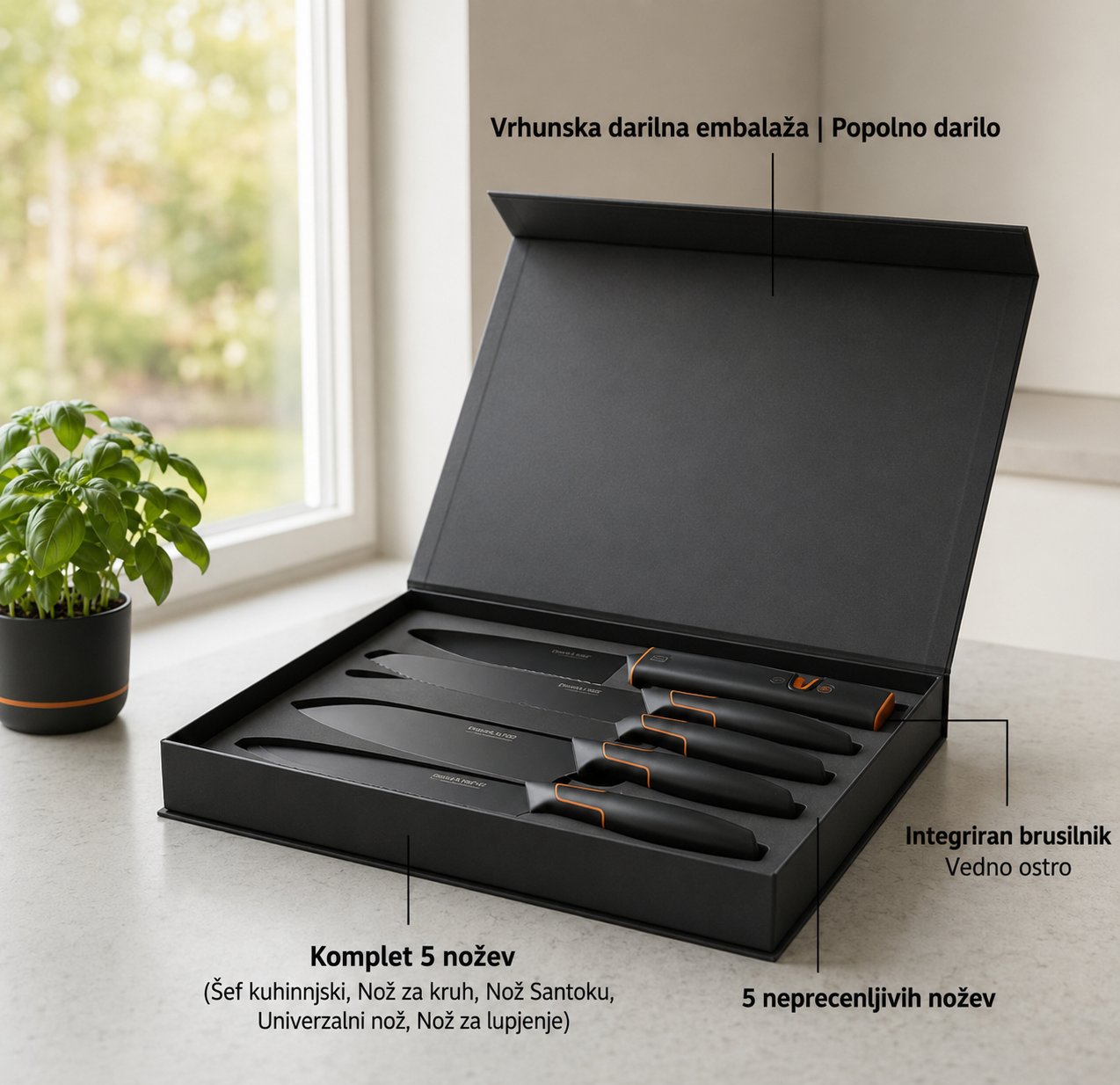 FISKARS Premium komplet nožev iz damaščanskega jekla – Ročno izdelan, omejena izdaja
