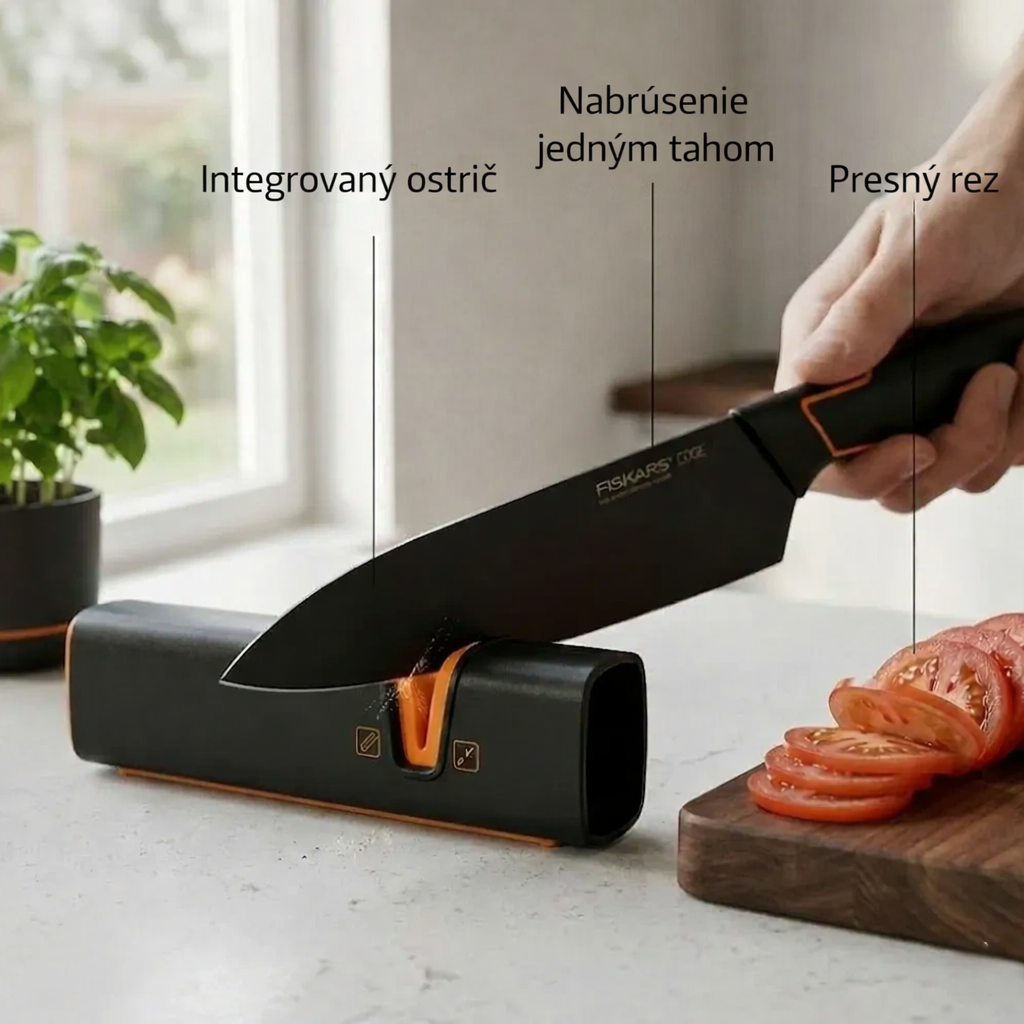 Limitovaná edícia: 5-dielna sada nožov FISKARS® s blokom – FISKARS EDGE, ostrý kuchynský nôž + brúska