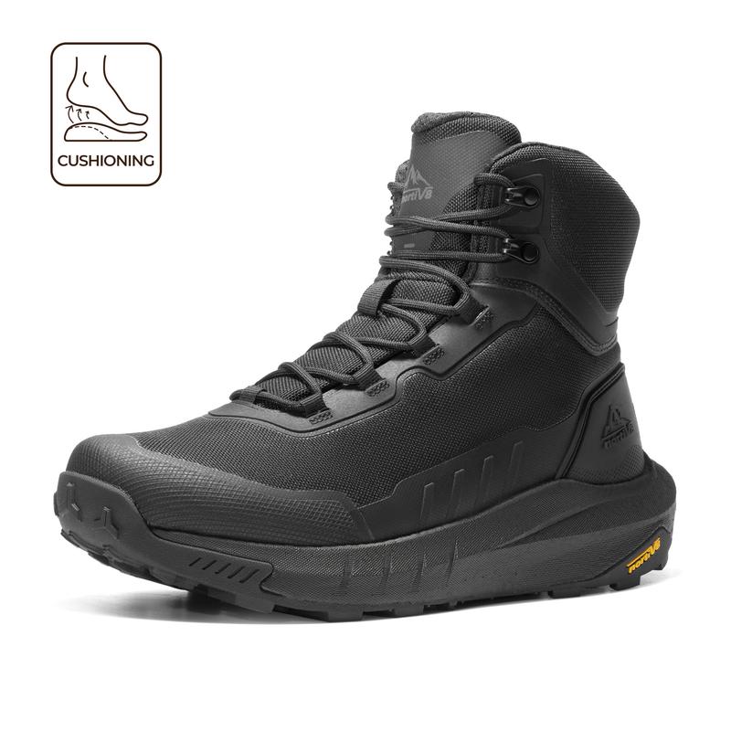 Botas de seguridad y militares de caña alta, color negro, fabricadas con tejido Oxford, forro de malla, cuero vegano y suela de goma ETPU, ideales para actividades al aire libre y trabajos de seguridad para hombres.