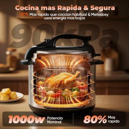 Olla de Presión Eléctrica 6L, 1000W Multicooker con 10 Programas Automáticos, Cocina Rápida, Panel Digital, Función Mantener Caliente y Sistema de Seguridad