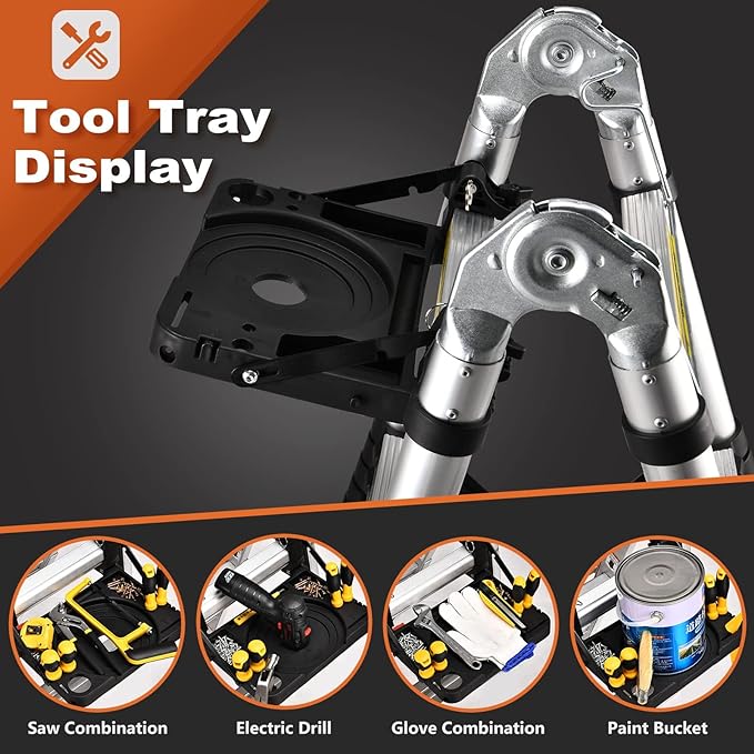 Escalera telescópica con marco A, escalera de extensión de aluminio compacta de 16.5 pies, escalera telescópica portátil para caravanas al aire última intervensión, autocaravana, con plataforma de-llave inglesa