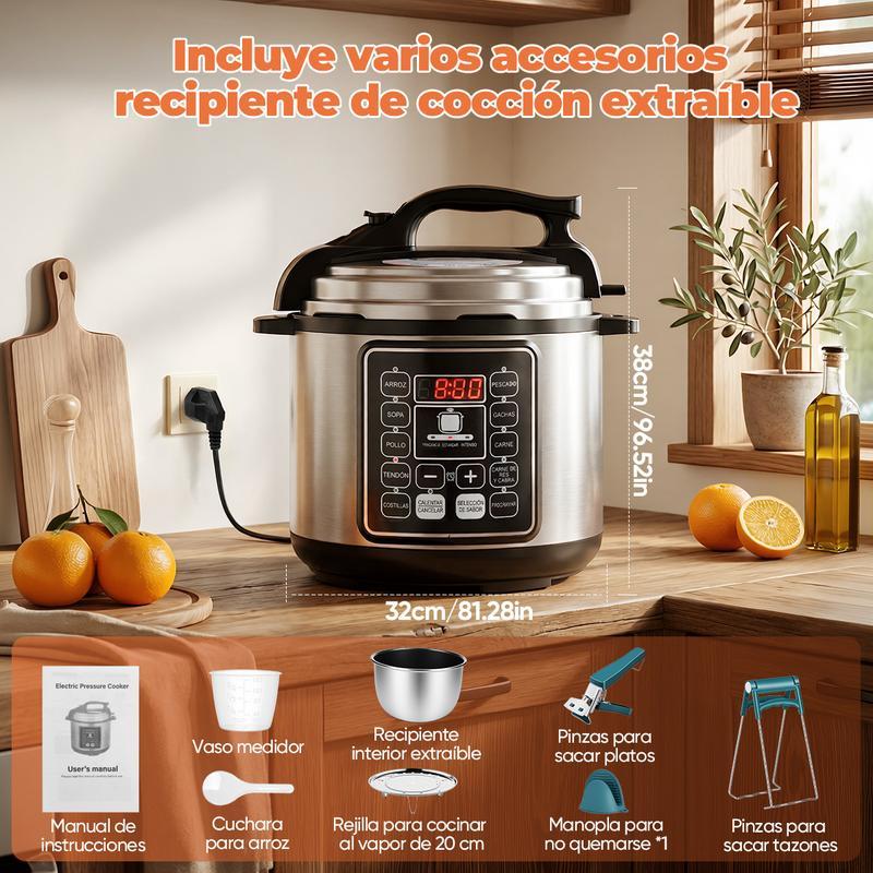 Olla de Presión Eléctrica 6L, 1000W Multicooker con 10 Programas Automáticos, Cocina Rápida, Panel Digital, Función Mantener Caliente y Sistema de Seguridad