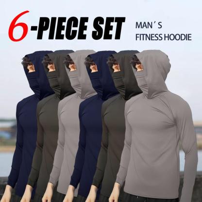 Conjunto de 6 sudaderas casuales para hombre (azul, negro, gris claro): corte entallado, manga larga, ligeras, con protección solar UPF, suaves, transpirables, de estilo clásico y versátil; lavables a máquina, cómodas e ideales para diversas ocasiones