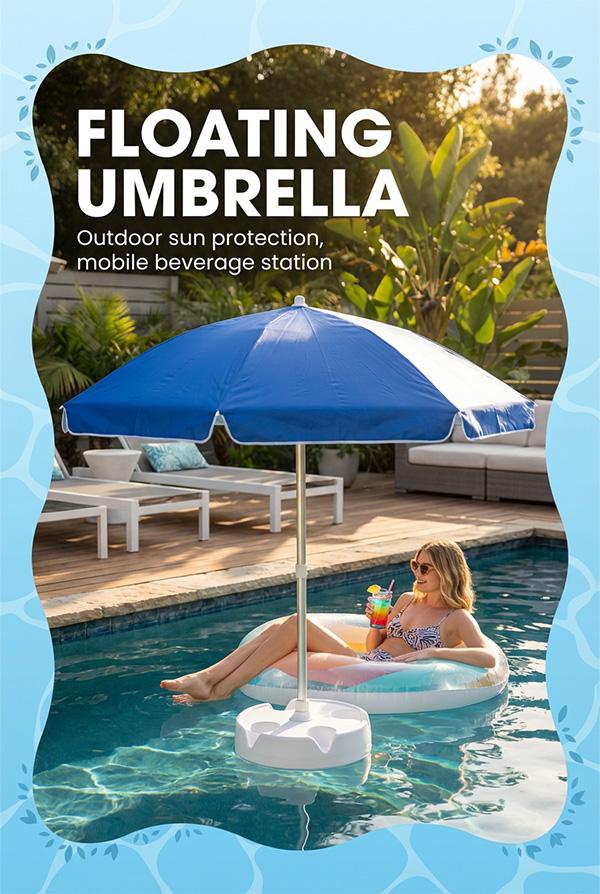 Floating Pool Umbrella with Bar and Base, Portable Pool Bar Table Umbrellas with Cup Holder & Phone Stand, Floating Poolside Shade, Included Easy Carry Bag, for Inside of Pool, Swimming Area, Lake House, Beach, #Summervibes