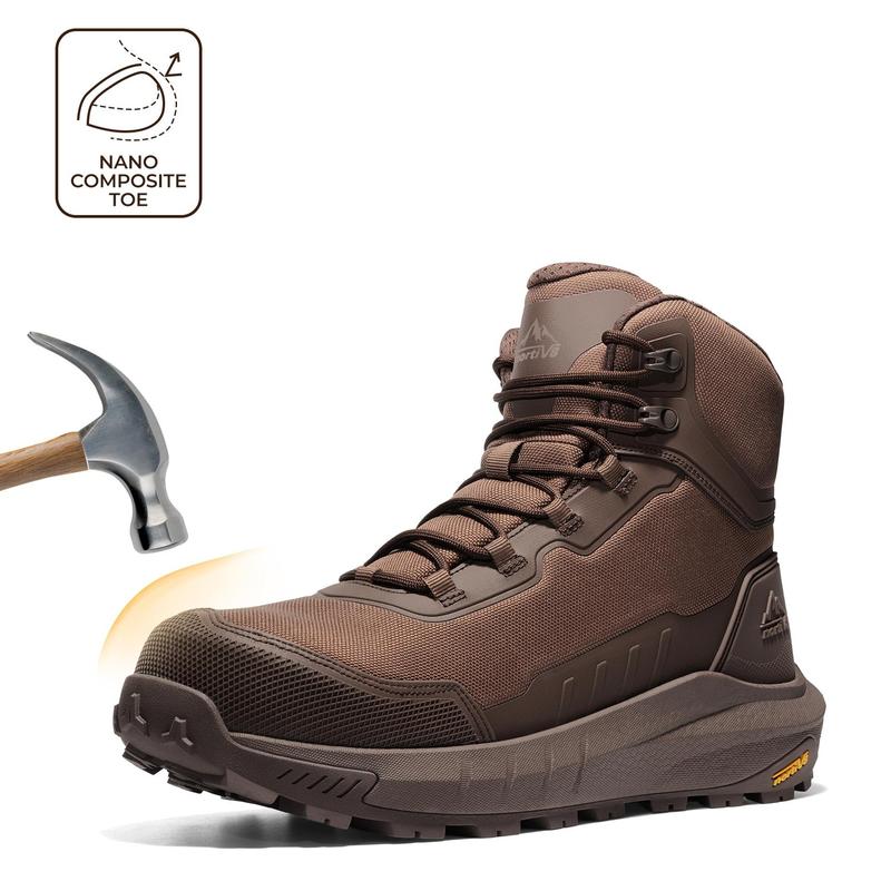 Calzado de seguridad para hombre con puntera de material compuesto (norma ASTM), tejido transpirable, suela de TPU ligera y antideslizante, diseño de puntera redonda con cordones, impermeable y con suela de cuña.