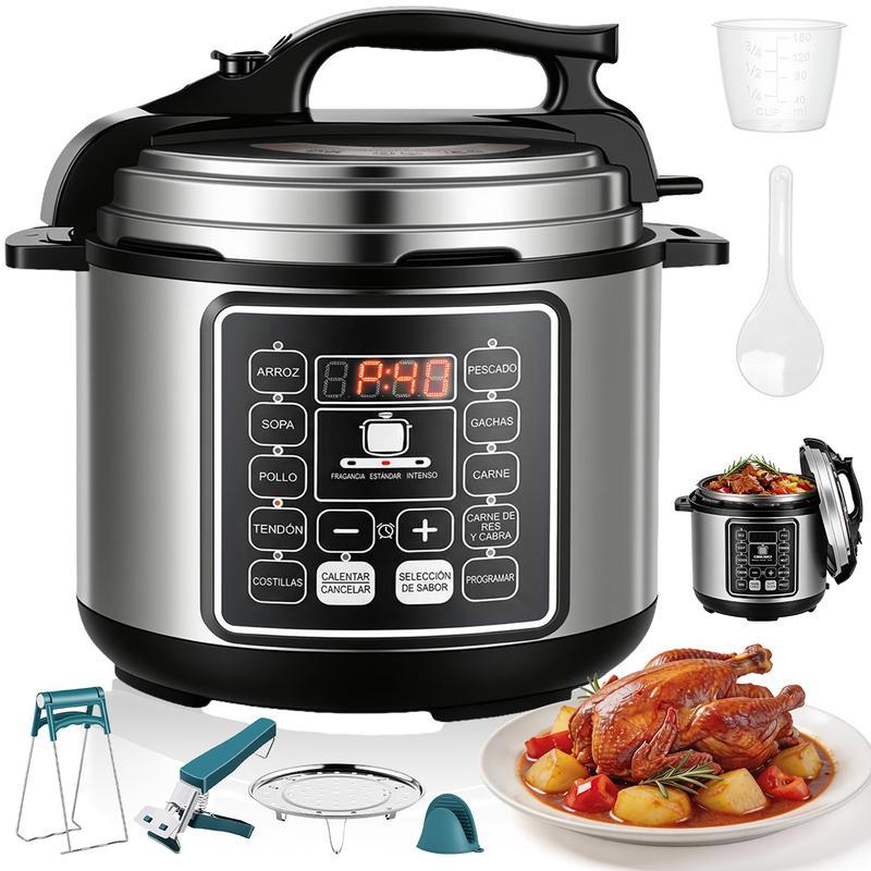 Olla de Presión Eléctrica 6L, 1000W Multicooker con 10 Programas Automáticos, Cocina Rápida, Panel Digital, Función Mantener Caliente y Sistema de Seguridad